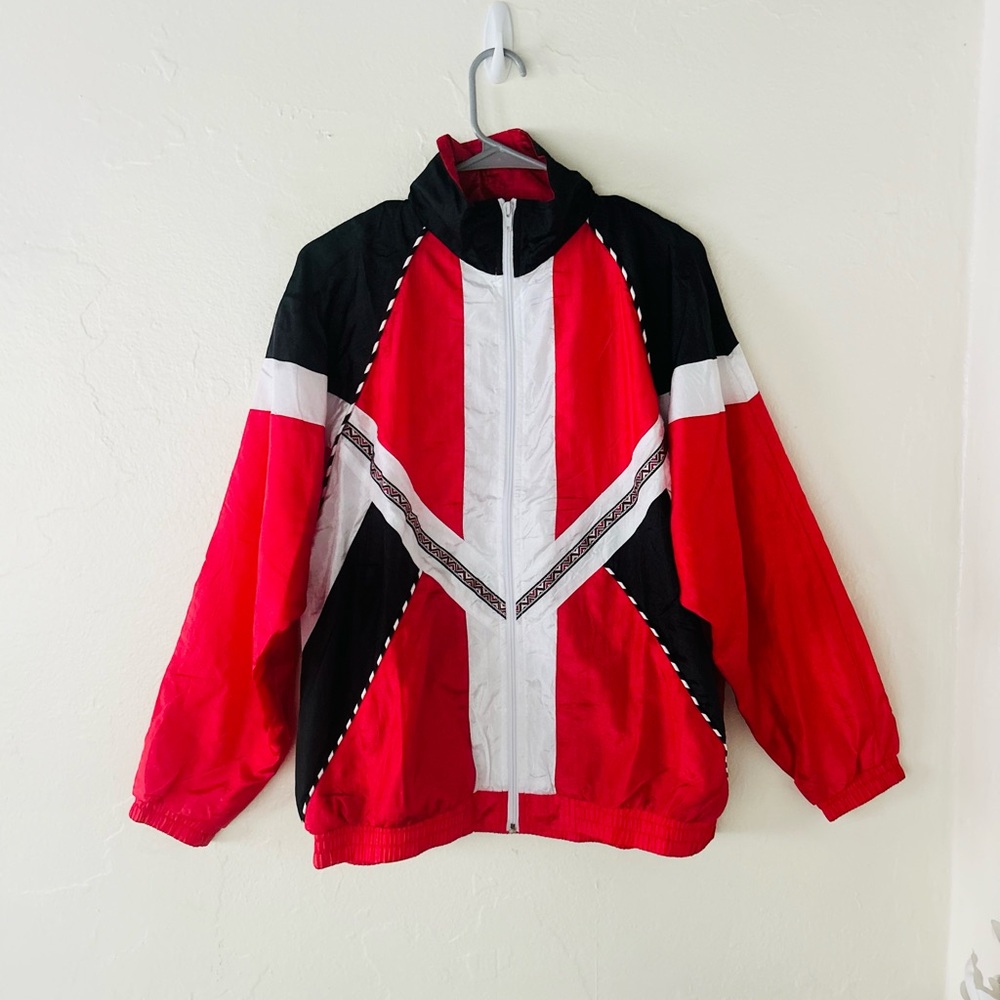 Vintage 90s Red White Blue Windbreaker Jacket Track Jacket Size M - Picture 1 of 7